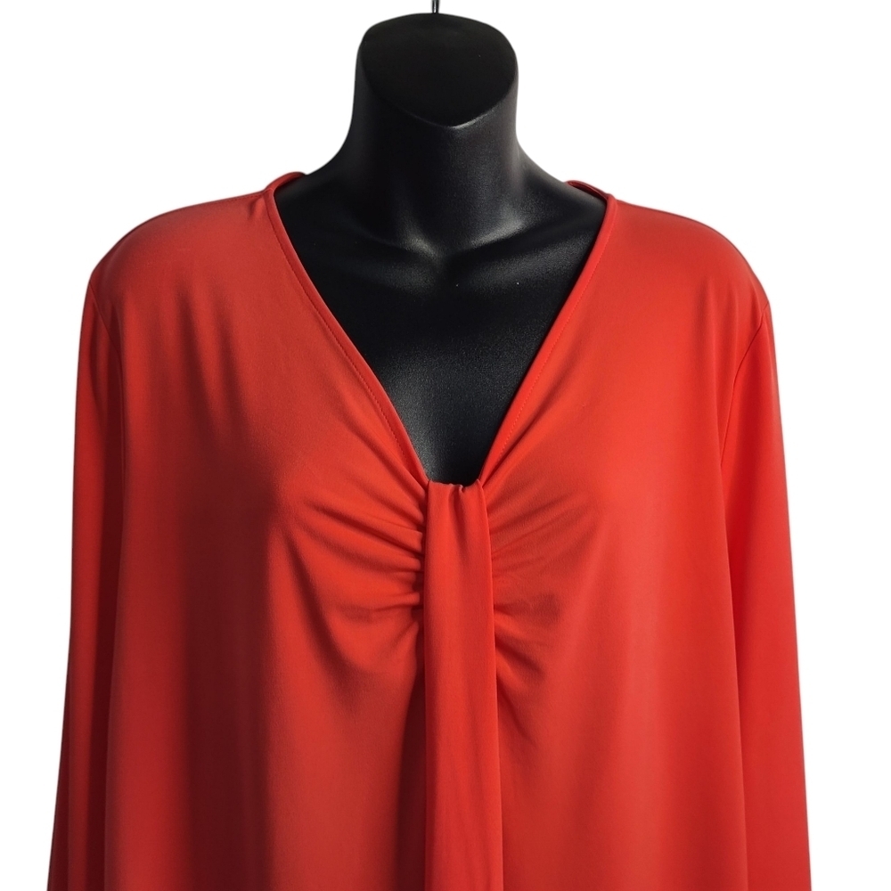 Liz Claiborne Blouse Career Woman's Coral Red 3/4 Sleeve V-Neck Stretch Sz XXL - Picture 3 of 8